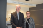 Support from alumnus and former principal of CannonDesign Peter Hourihan (MArch '71) and his wife Judith Hourihan is acknowledged on Hayes Hall's third-floor living learning landscape. 