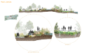 Section & renderings showing the wetland, gardens, and boardwalk