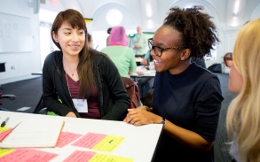 students work together in Hayes Hall. 