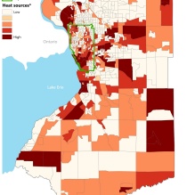 map of thermal extremes in buffalo, ny. 