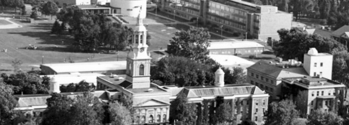 B/W Aerial view of South Campus, 1972. 