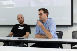 Our second panel presented innovations in practice in architecture: F. Jason Campbell (BS Arch '11), Laura Schmitz Lubniewski (BS Arch '11), Joey Swerdlin (BS Arch '13), and Albert Chao (MArch/MFA '11). 