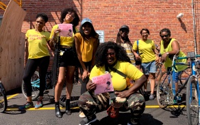 Zoom image: Citizen activist and Master of Urban Planning student Jalonda Hill (third from right) with members of Colored Girls Bike Too. She enrolled in our Citizen Planning School to advance a project that rebuilds the East Side through mobility justice. Photo by Abby Wojcik, Rise Collaborative 