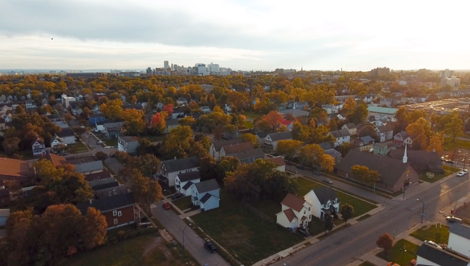 Buffalo's East Side with a view of downtown Buffalo in the distance. 