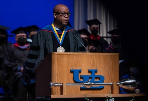 Charles L. Davis, II, addressing graduates of the School of Architecture and Planning on May 20, 2022. 