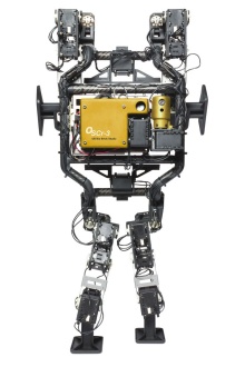 Zoom image: Construction robot prototype OSCR-3, in his bipedal position, is designed to haul materials, climb ladders and navigate construction sites. 