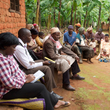 Farmers and residents of a rural village in Africa gathered in a group. 