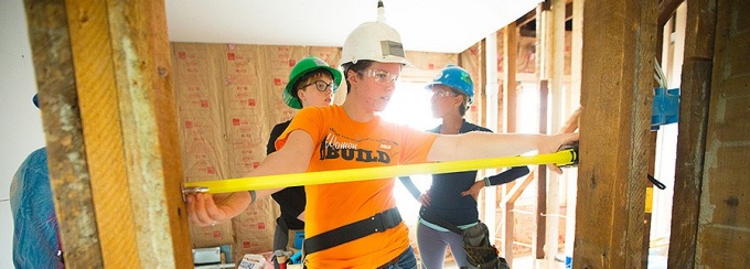 Students work on a recent affordable housing rehab project in Buffalo. 