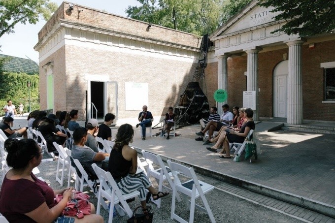 At the U.S. Pavilion, UB faculty members conducted a workshop for Biennale attendees tied to the exhibition’s theme of citizenship. Photo: © Giorgio De Vecchi. 