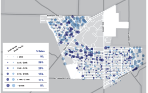 Zoom image: Map displaying home sales by selling prices.