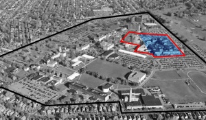 An outlined map of UB South Campus. 