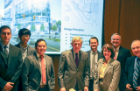 Several students in the capstone studio had the opportunity to present their redevelopment proposal to executives of M&T Bank, including Chairman and CEO Robert Wilmers (pictured fifth from right). M&T Bank is owner of the three parking lots downtown, the studio's site of study.