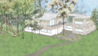 Rendered perspective of a proposed addition to the existing daycare Cen Cinai in Monteverde, Costa Rica.