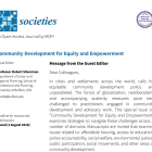 Cover page for the Community Development for Equity and Empowerment Special Issue of the Societies journal, edited by Robert Silverman. 