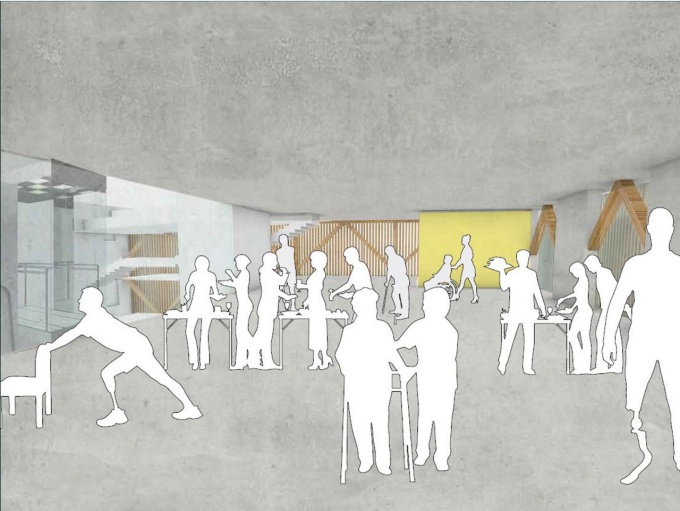 People of different abilities gather in a common space.