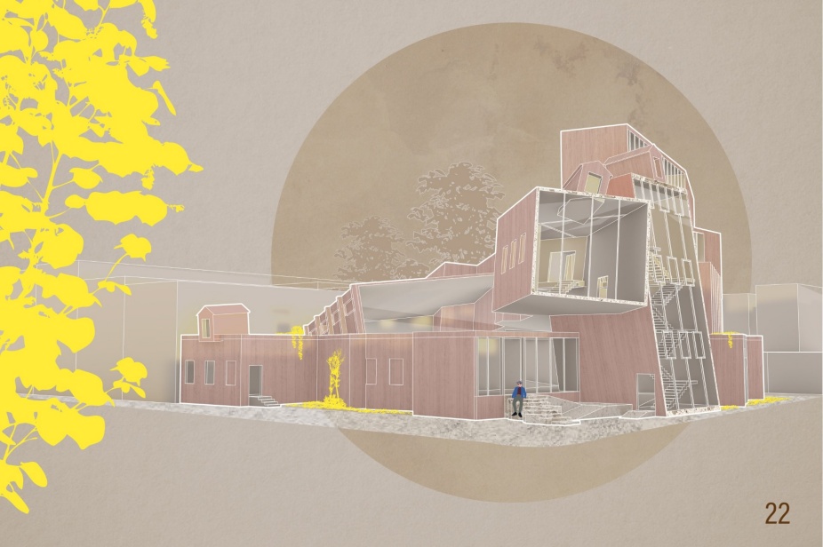 Exterior rendering of library for the Mexican War Streets historic district.