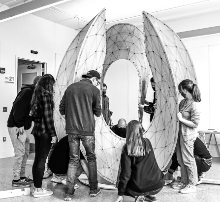 Zoom image: Plywood mockup within Crosby Hall for Atilier week. 